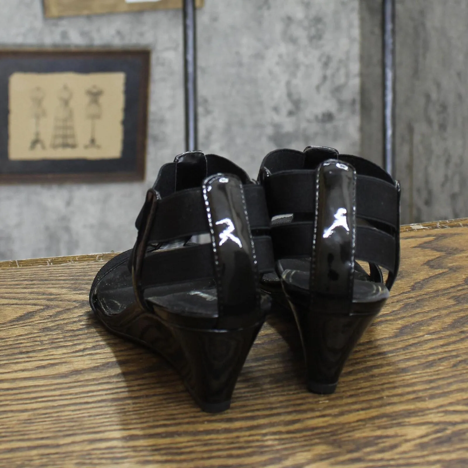 Studio Works Womens Vintage Strappy Wedge Heels 1673eda9a07bac Black 6M