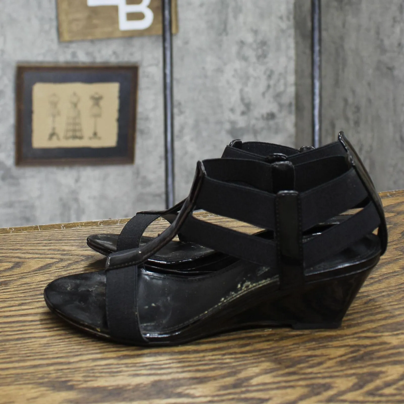 Studio Works Womens Vintage Strappy Wedge Heels 1673eda9a07bac Black 6M