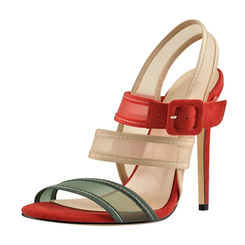 Summer Stiletto High Heels Sandals Mesh Ankle Buckle Black Red