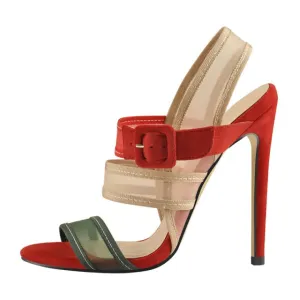 Summer Stiletto High Heels Sandals Mesh Ankle Buckle Black Red