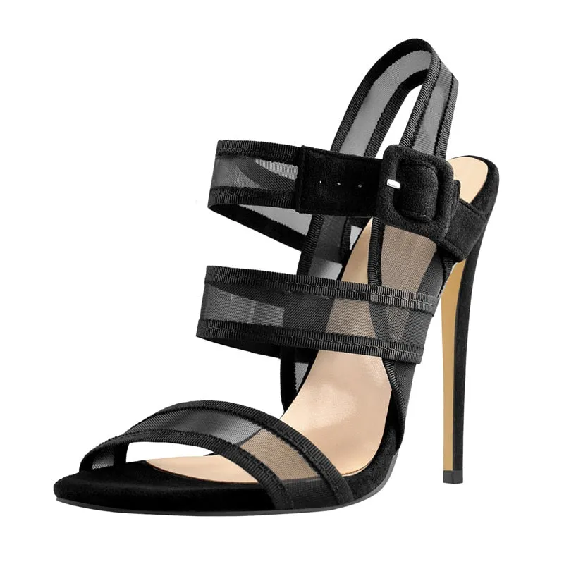 Summer Stiletto High Heels Sandals Mesh Ankle Buckle Black Red