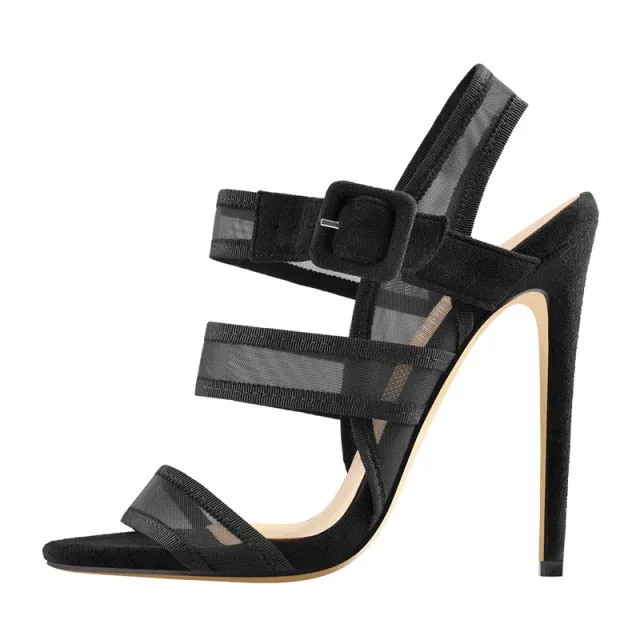 Summer Stiletto High Heels Sandals Mesh Ankle Buckle Black Red