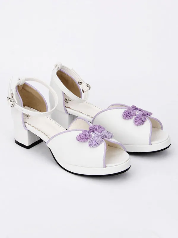 Sweet Lolita Shoes Chinese Style White Peep Toe Ankle Strap Heeled Lolita Sandals