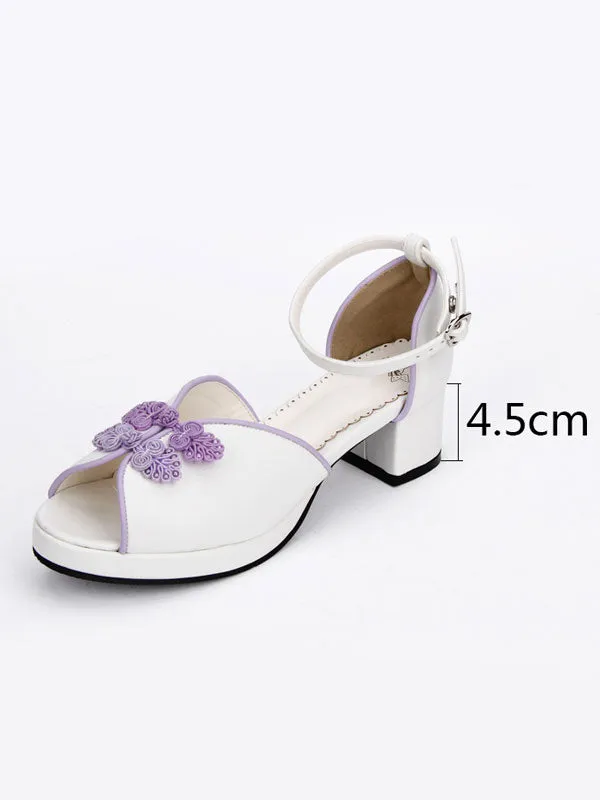 Sweet Lolita Shoes Chinese Style White Peep Toe Ankle Strap Heeled Lolita Sandals