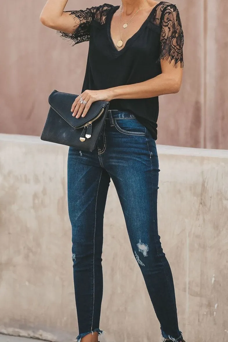 Sweet Side Lace Top - Black