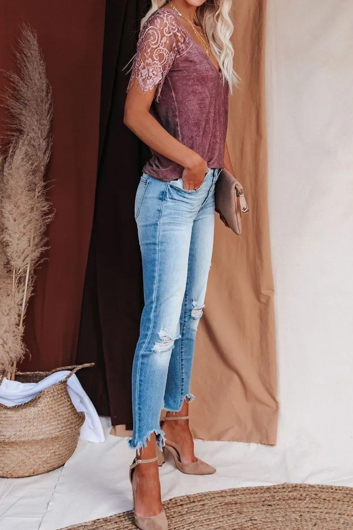 Sweet Side Lace Top - Brick Red