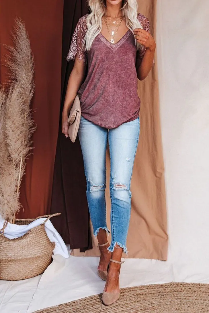 Sweet Side Lace Top - Brick Red