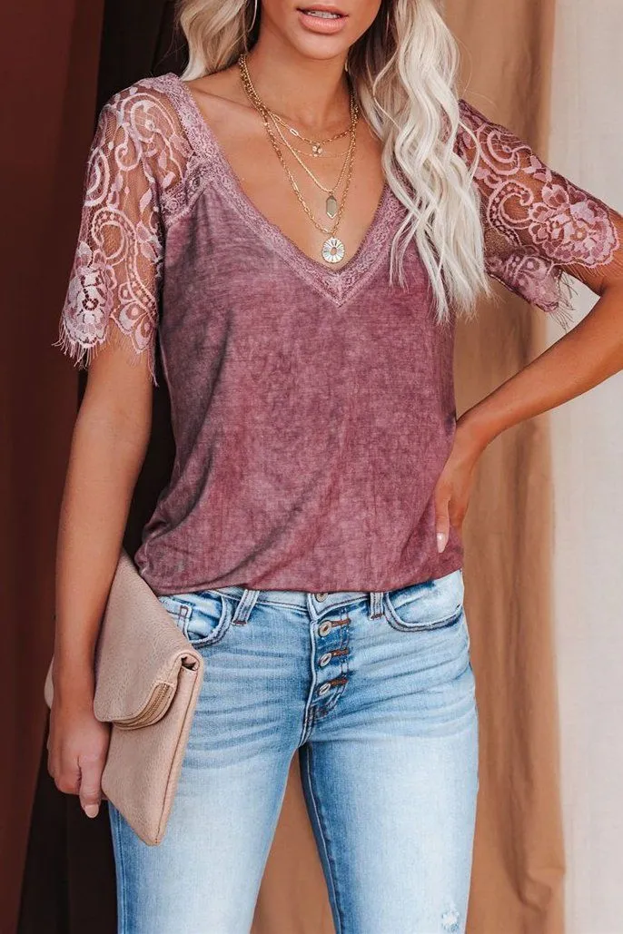 Sweet Side Lace Top - Brick Red