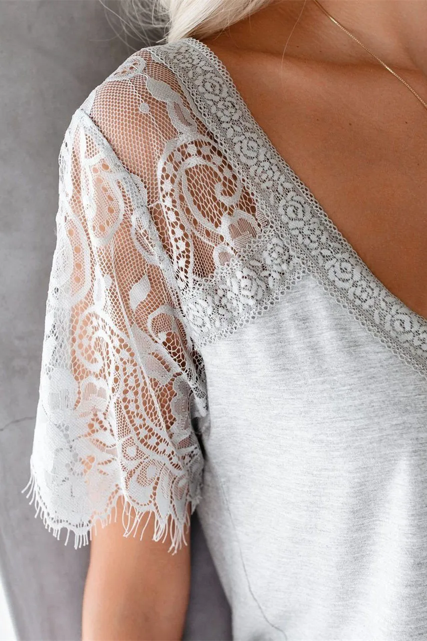 Sweet Side Lace Top - Grey