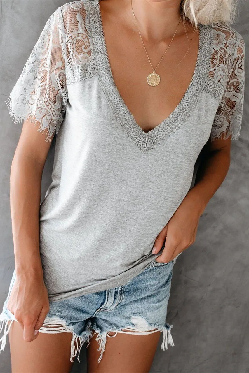Sweet Side Lace Top - Grey