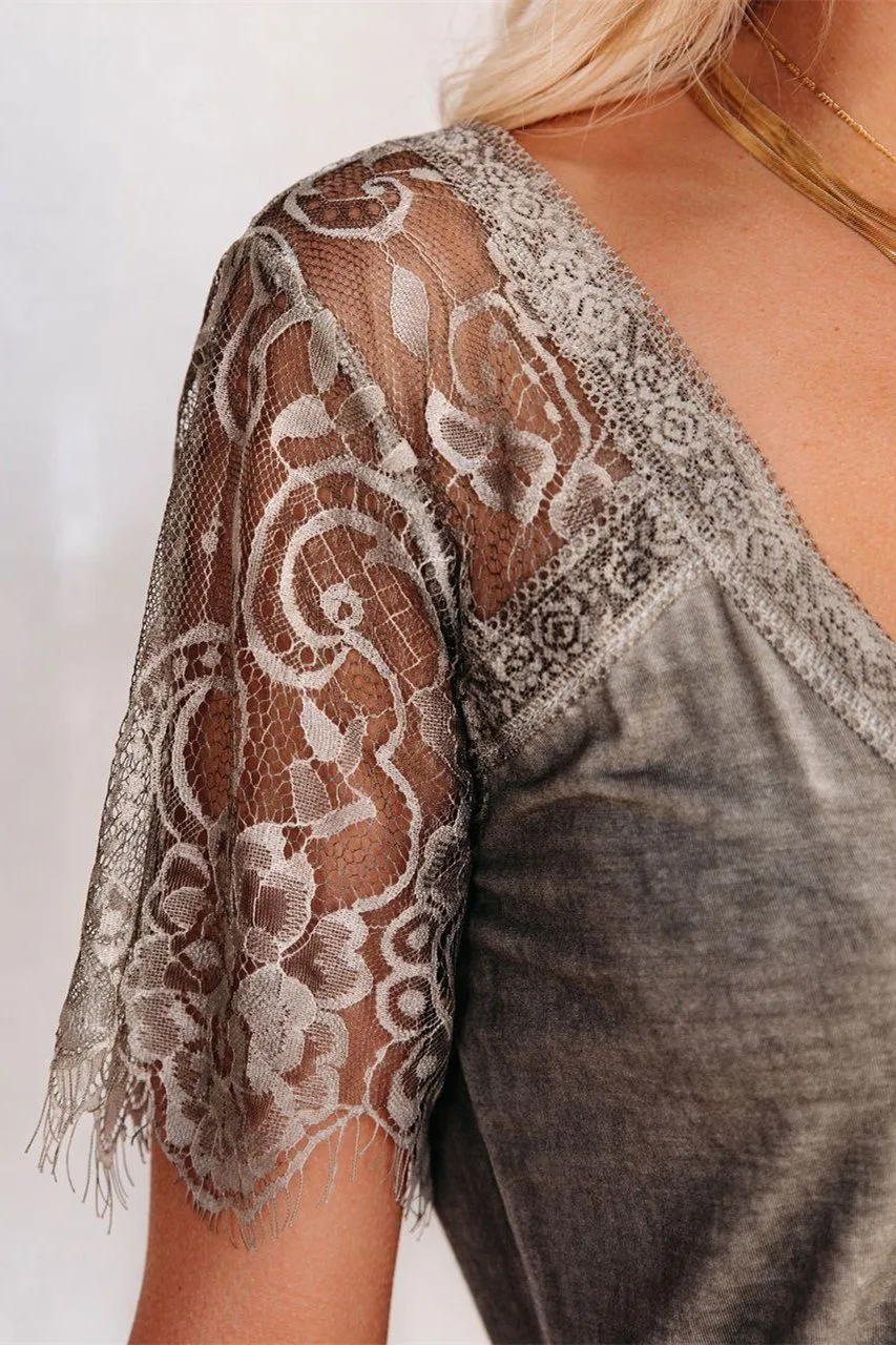 Sweet Side Lace Top - Khaki