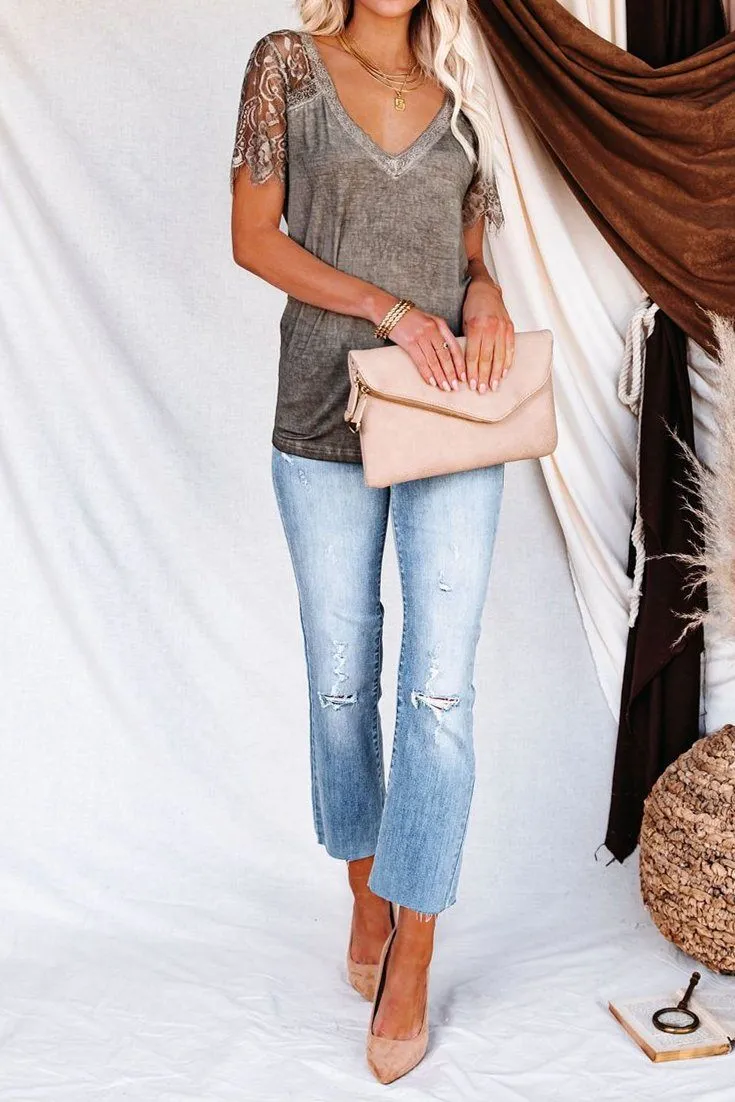 Sweet Side Lace Top - Khaki