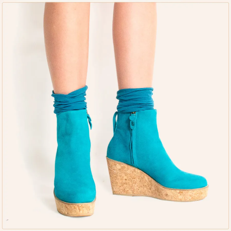 Teal Ankle Wedge Bootie
