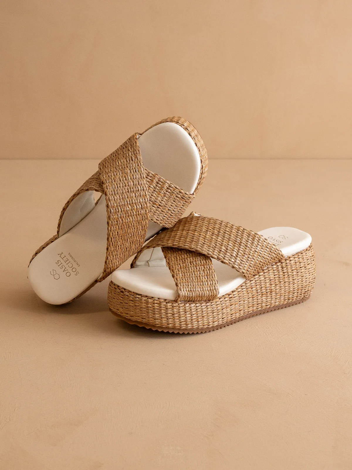 The Fresno | Camel Raffia Platform Sandal