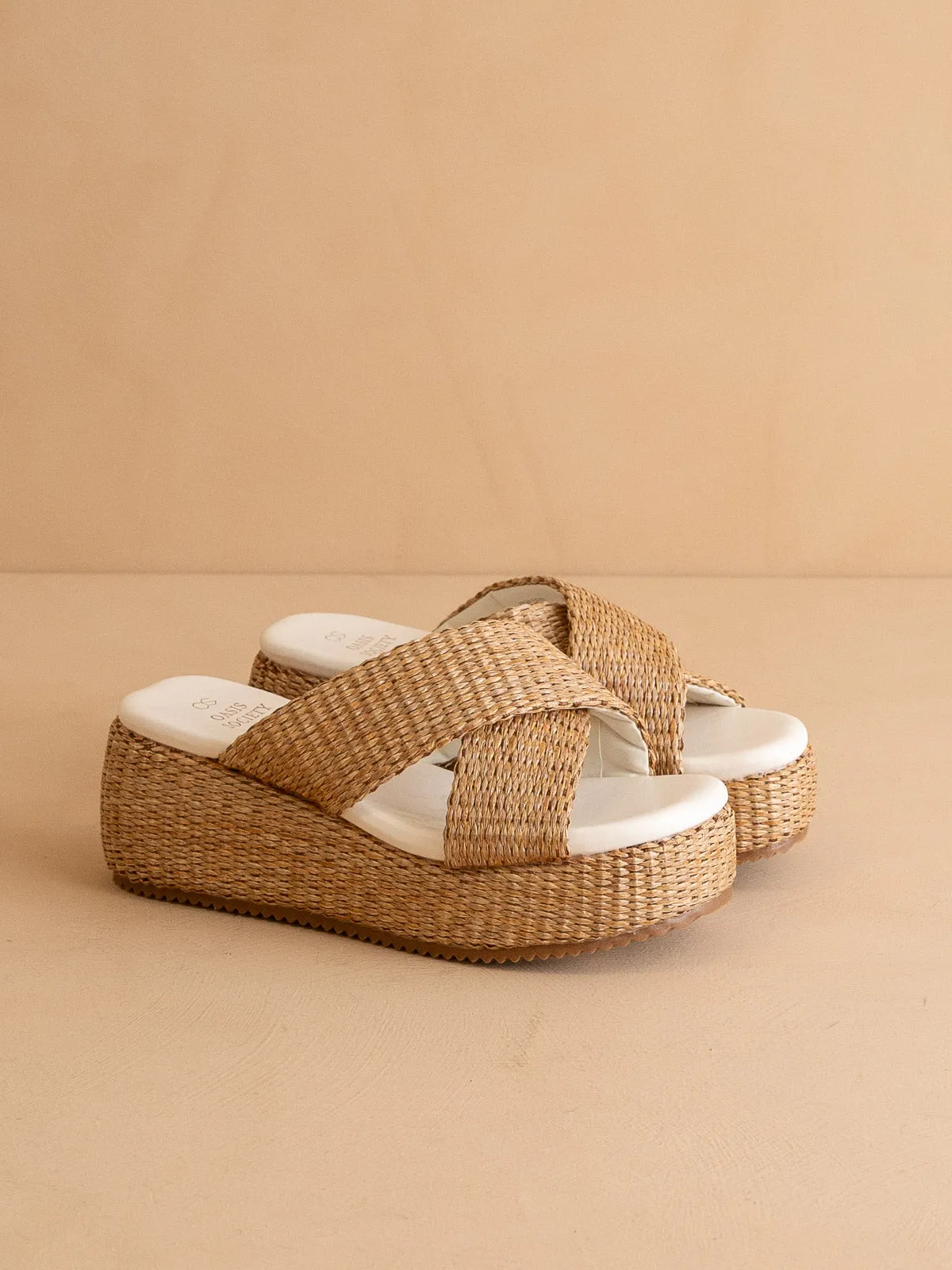 The Fresno | Camel Raffia Platform Sandal