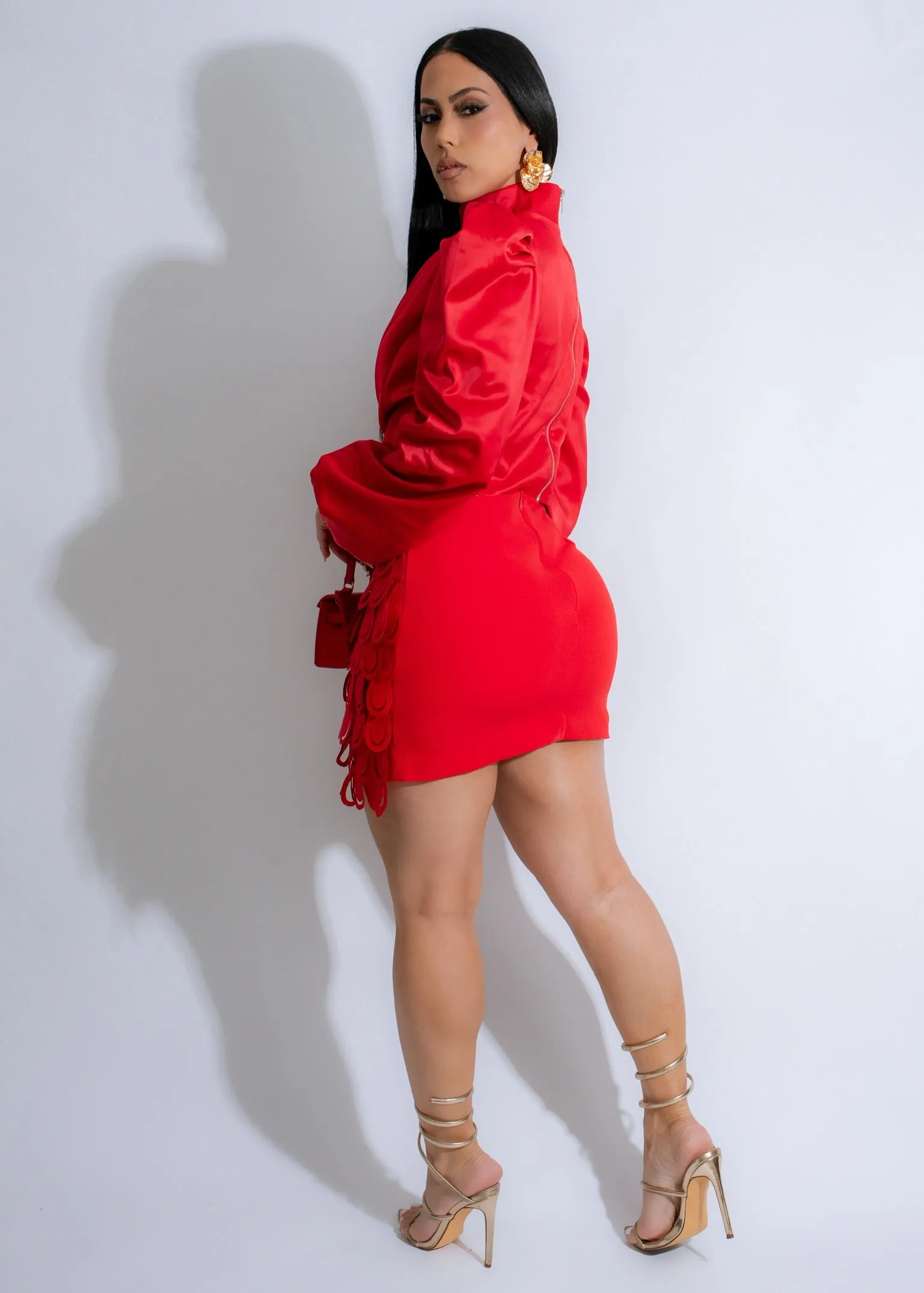 The Lumina Satin Skirt Set Red