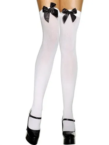 Thigh High Stockings With Black Bow - White Fv-29334