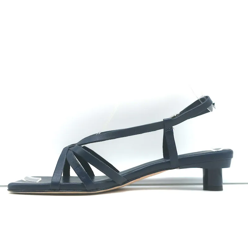 Tibi Brooks Low Heel Slingback Sandals Navy Leather Size 38