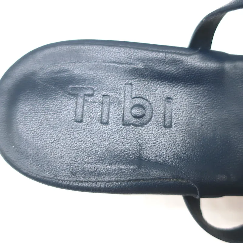 Tibi Brooks Low Heel Slingback Sandals Navy Leather Size 38