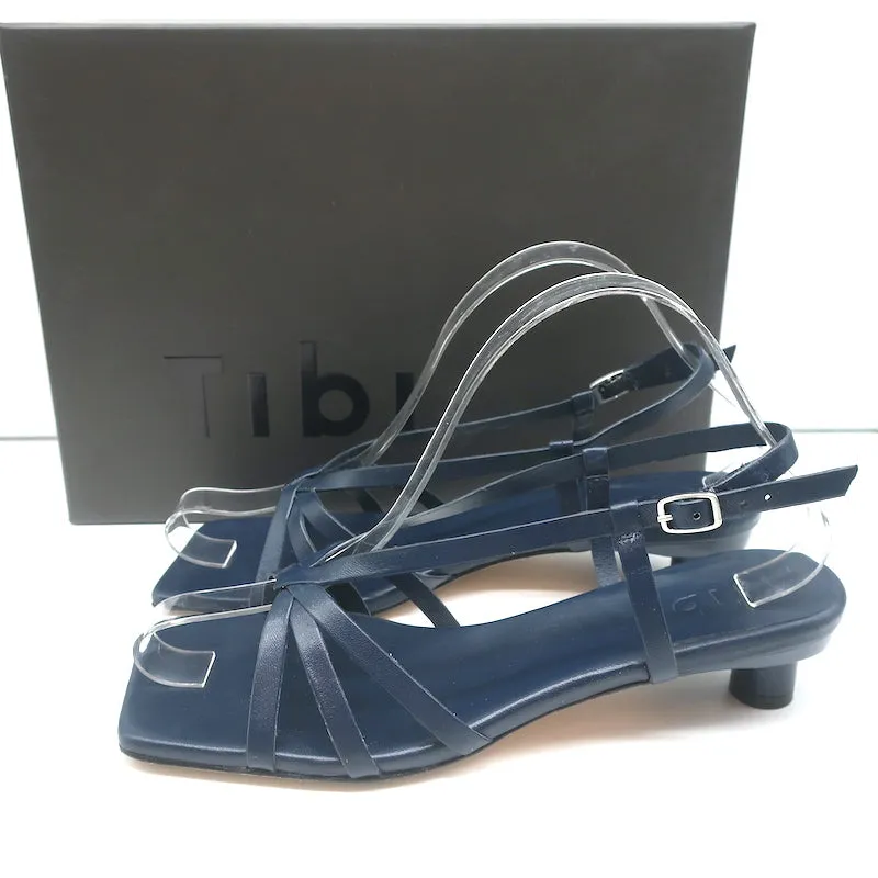 Tibi Brooks Low Heel Slingback Sandals Navy Leather Size 38