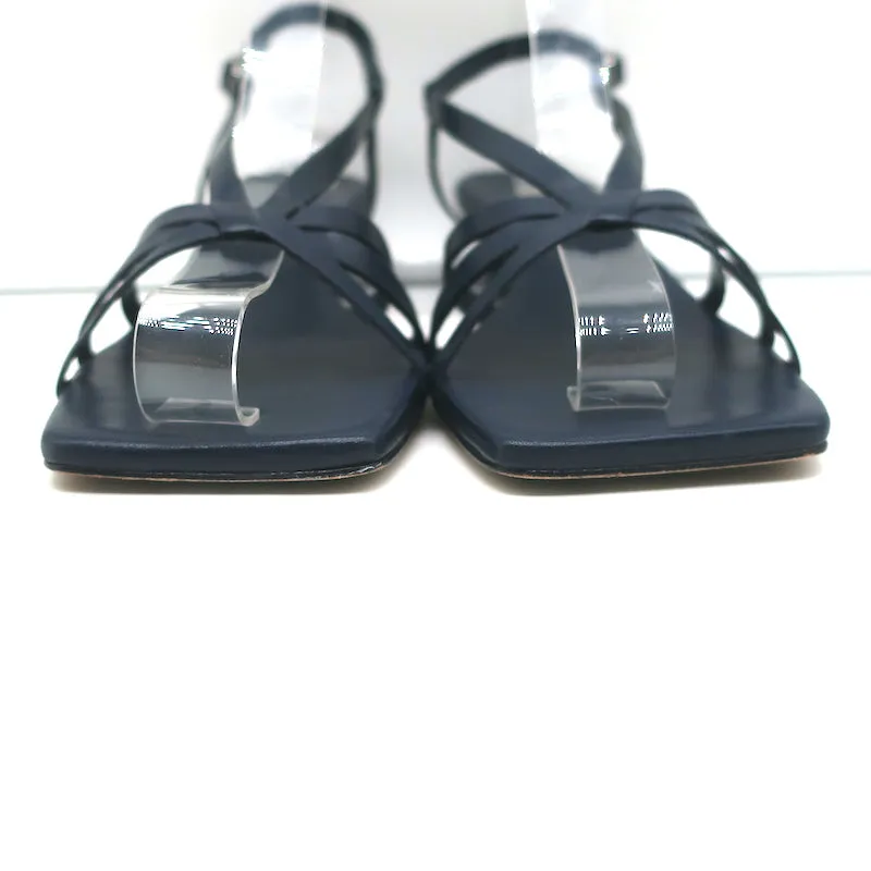 Tibi Brooks Low Heel Slingback Sandals Navy Leather Size 38