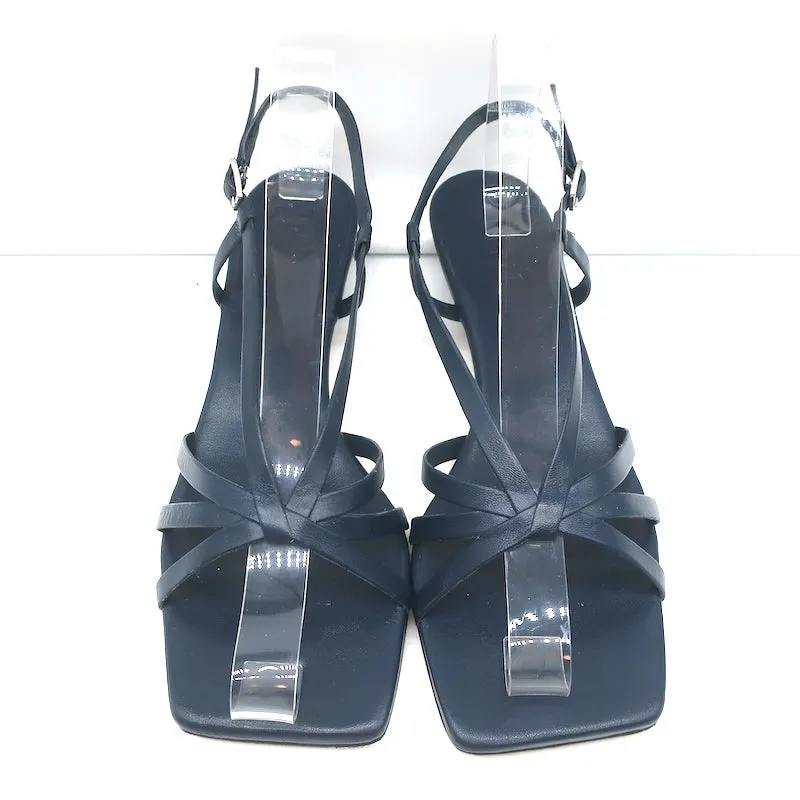Tibi Brooks Low Heel Slingback Sandals Navy Leather Size 38
