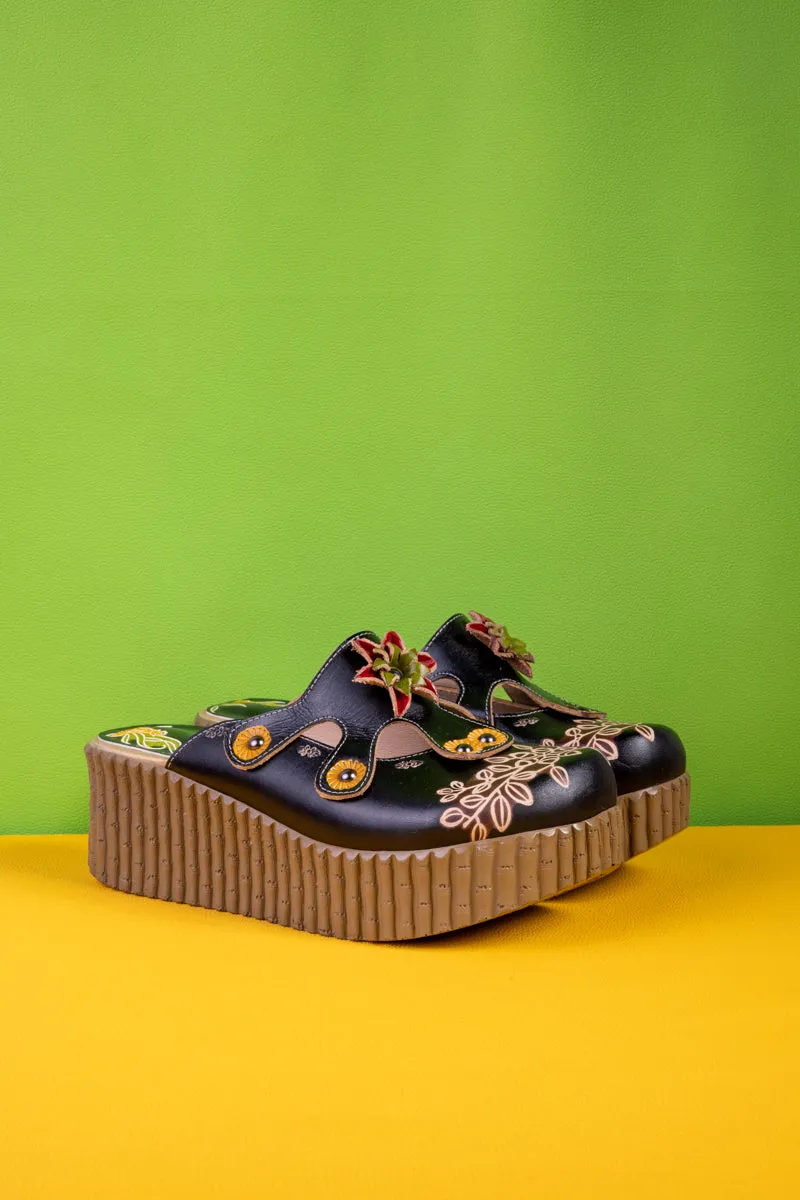 Timeless Beauty Floral Embossed Leather Platform Clog
