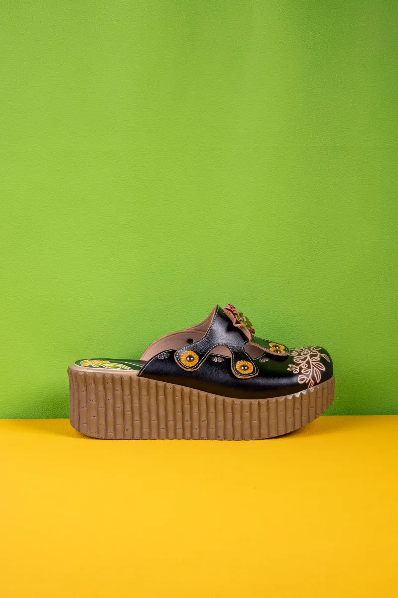 Timeless Beauty Floral Embossed Leather Platform Clog