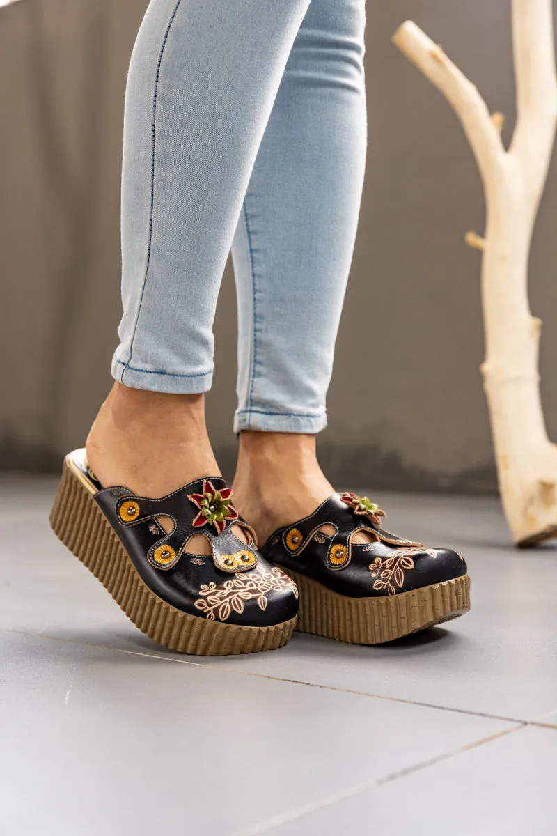 Timeless Beauty Floral Embossed Leather Platform Clog