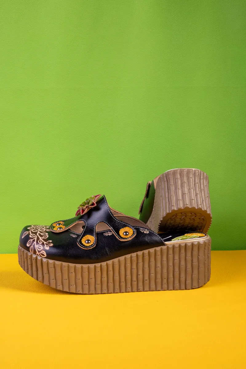 Timeless Beauty Floral Embossed Leather Platform Clog