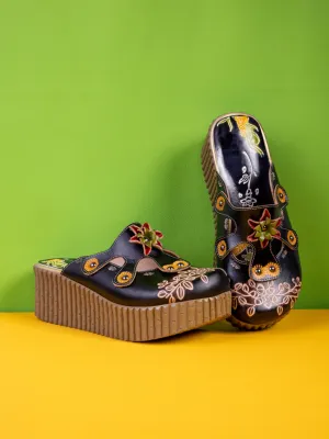 Timeless Beauty Floral Embossed Leather Platform Clog
