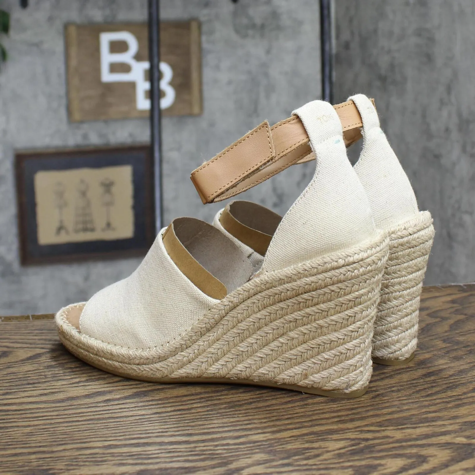 Toms Womens Marisol Platform Wedge Shoes 10016358 Natural Brown 10M