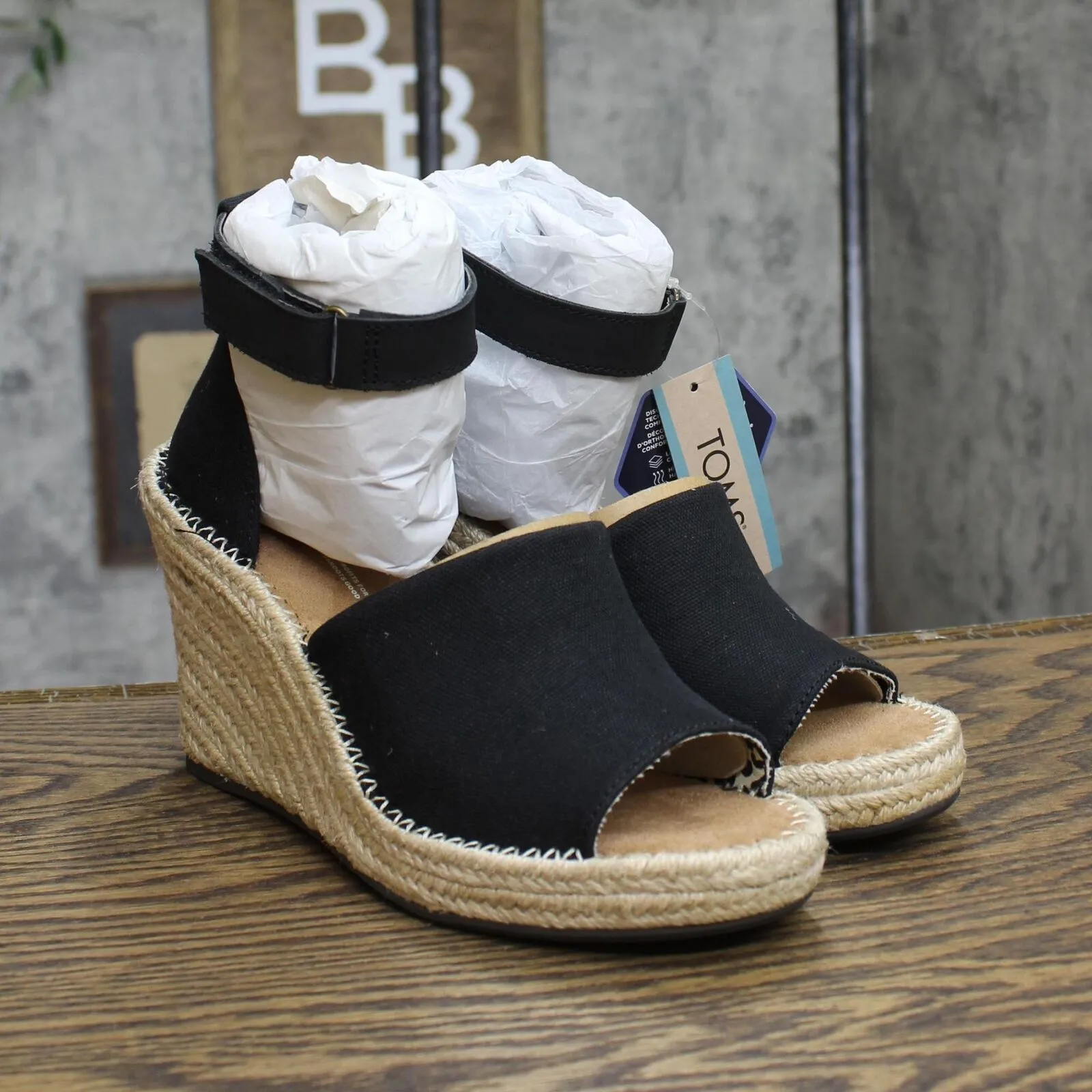 Toms Womens Marisol Platform Wedge Shoes 10016380 Black 7.5M