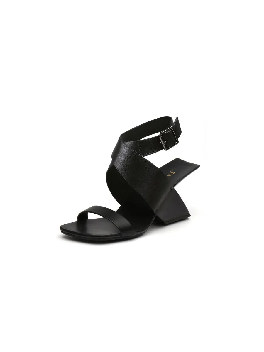Twist Strap Open-Heel Leather Slide Sandal - Jadyrose