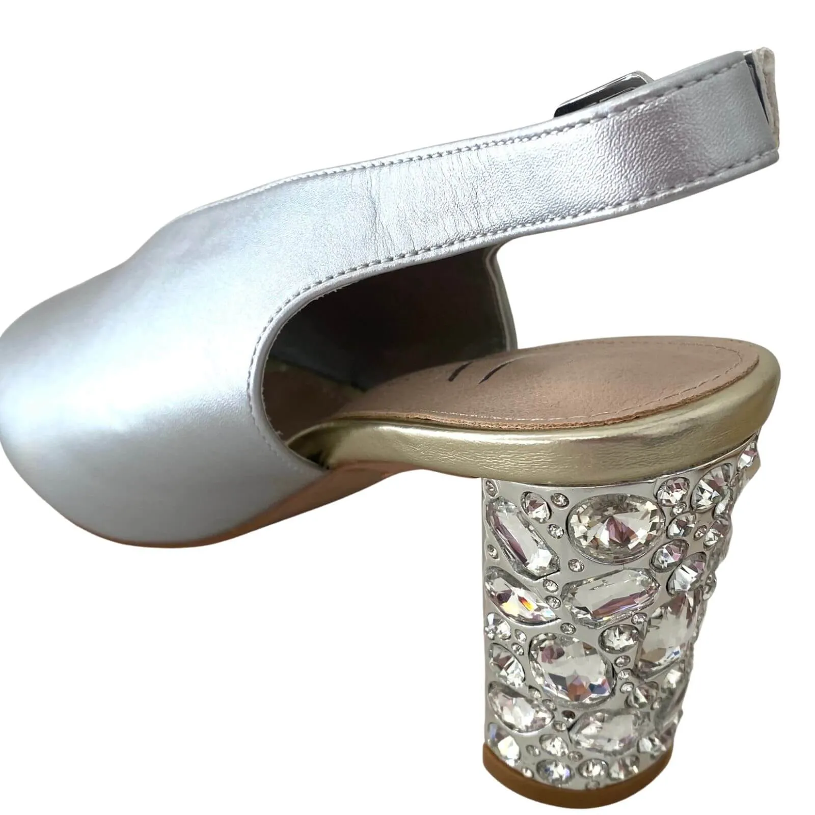 Una Healy Straight Life Sling Back Jewelled Heel Sandals - Silver