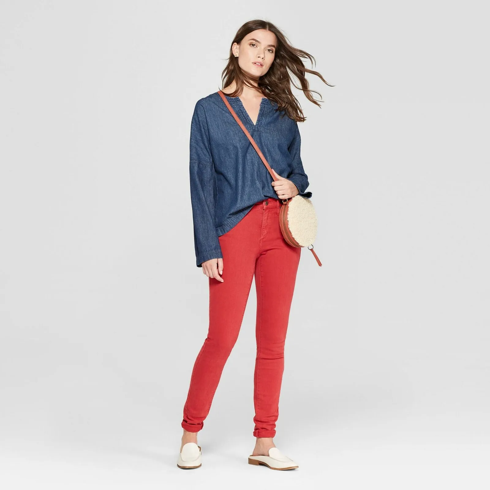 Universal Thread Women's Long Sleeve Denim Woven Top