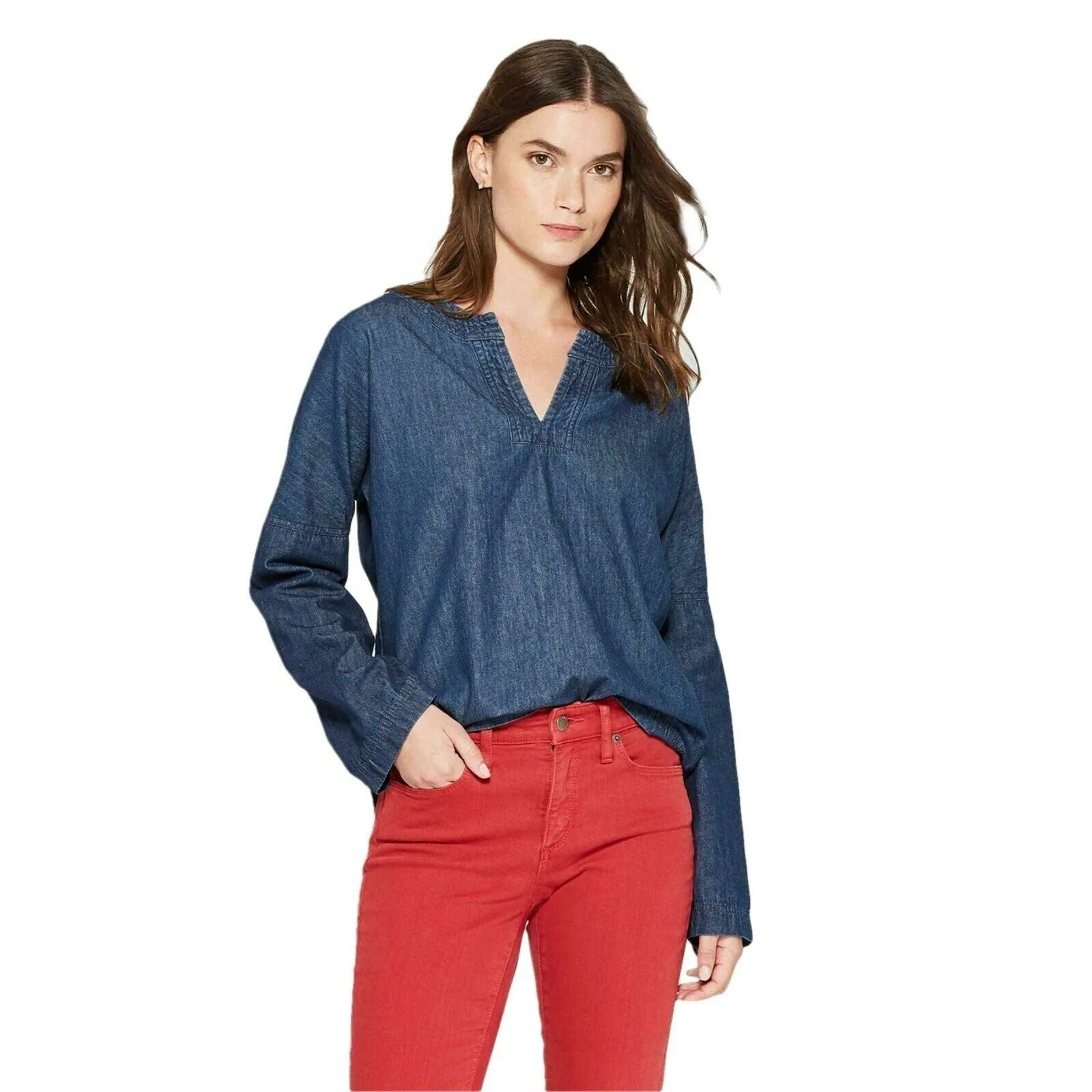 Universal Thread Women's Long Sleeve Denim Woven Top