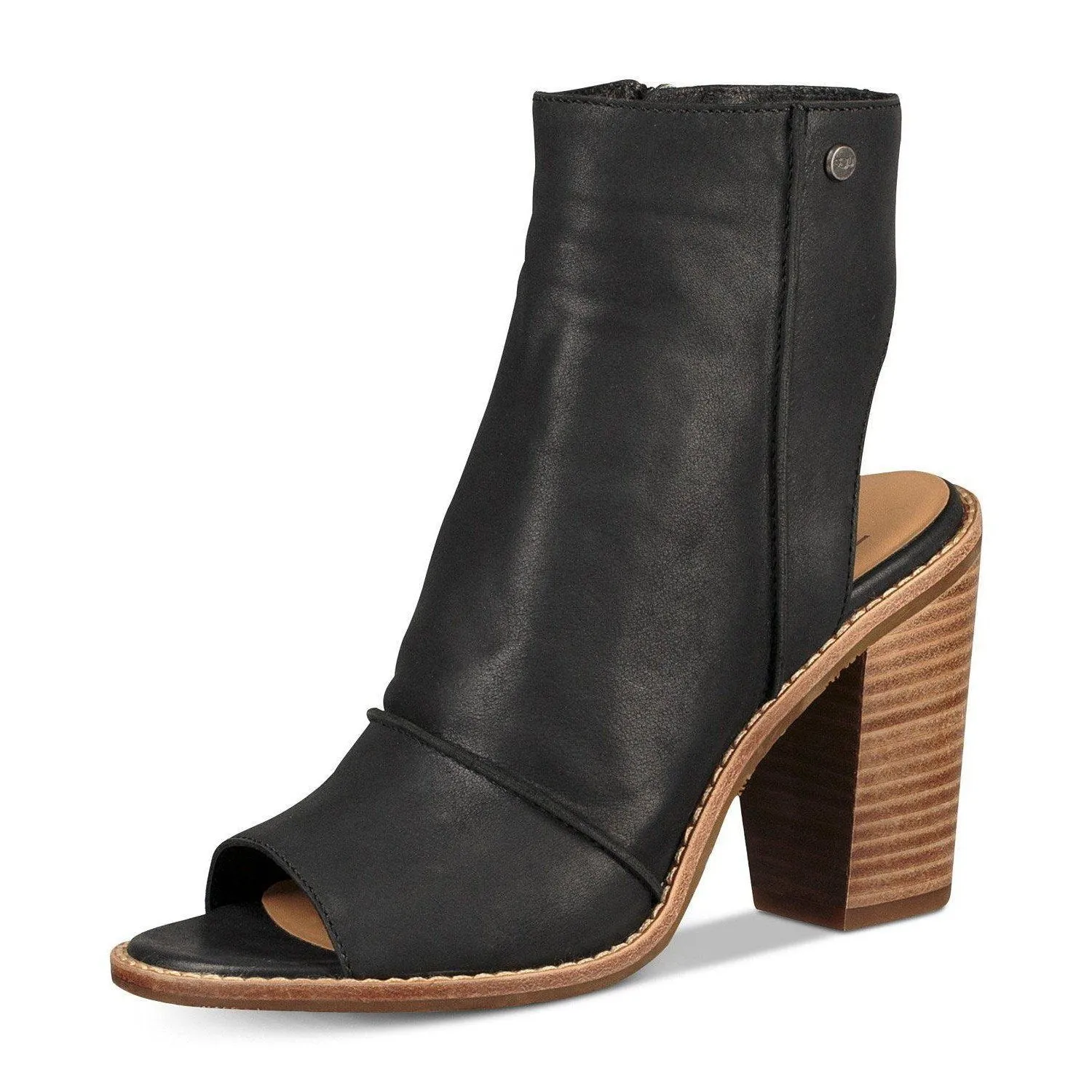 Valencia Peep Toe Block Heel Leather Booties