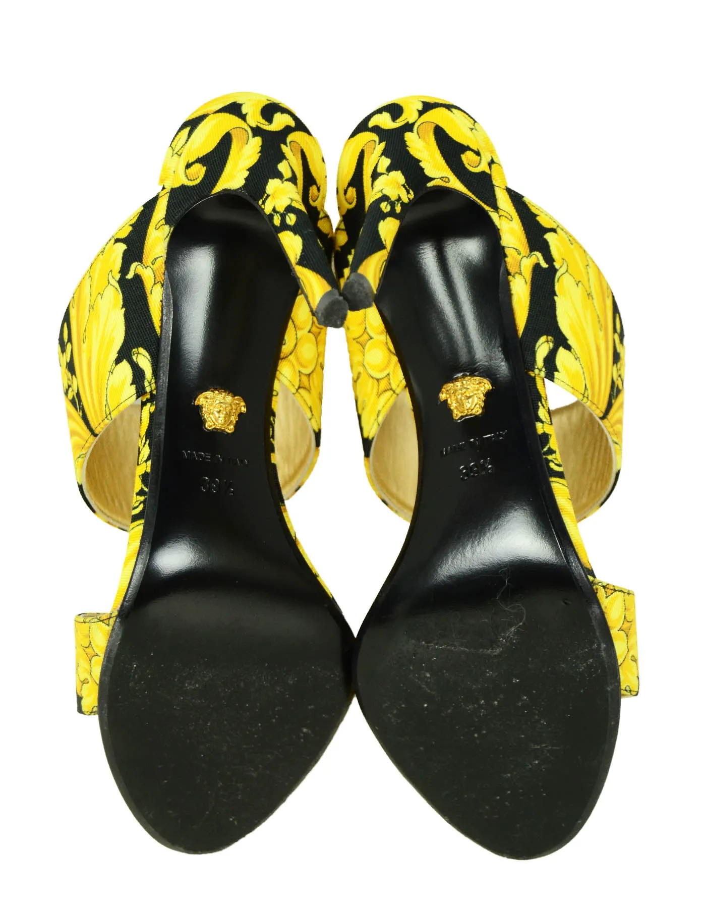 Versace Black/Gold Barocco Print Heeled Sandals sz 39.5