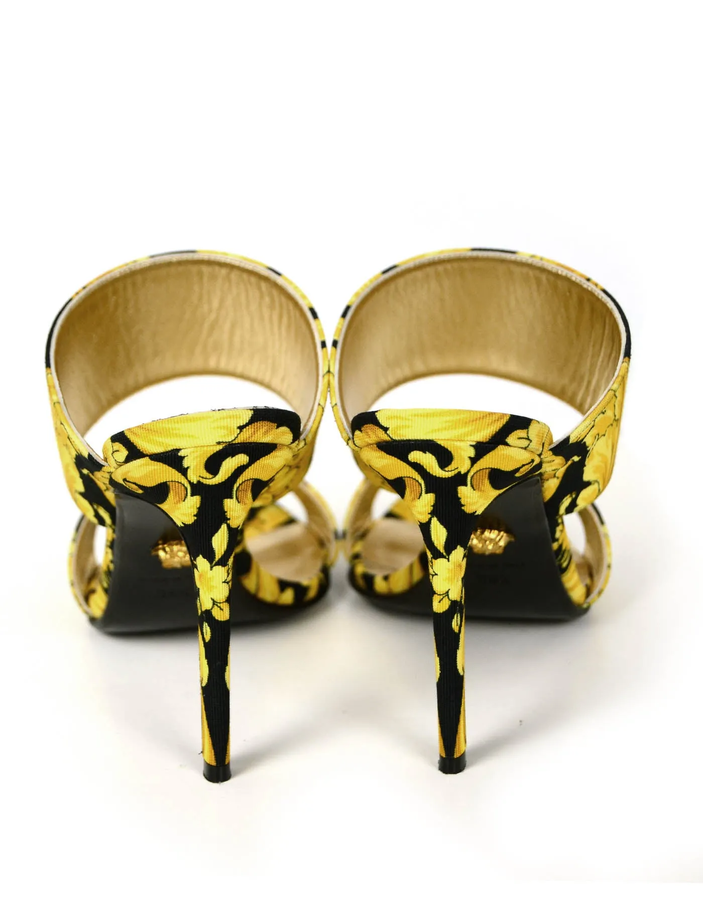 Versace Black/Gold Barocco Print Heeled Sandals sz 39.5