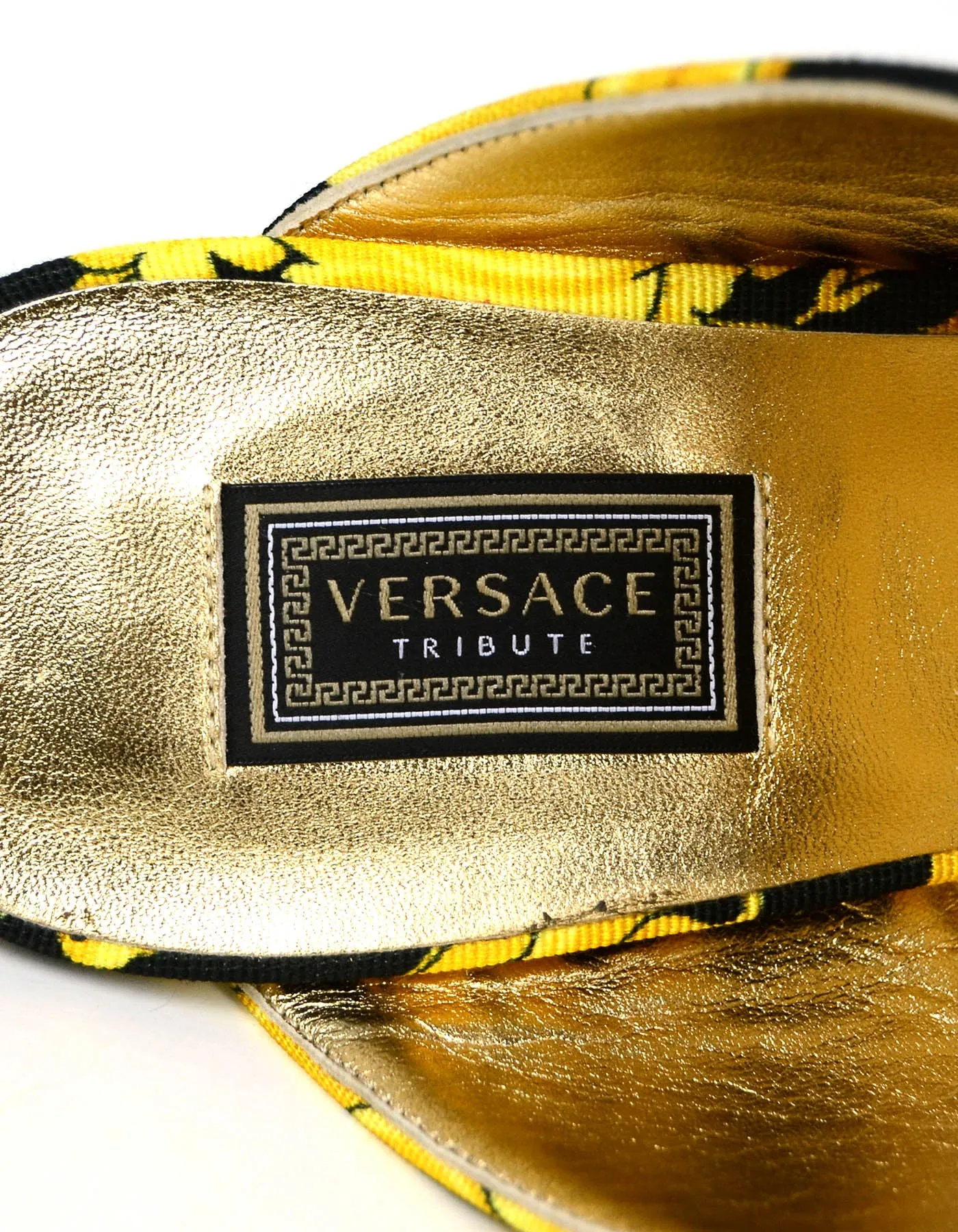 Versace Black/Gold Barocco Print Heeled Sandals sz 39.5