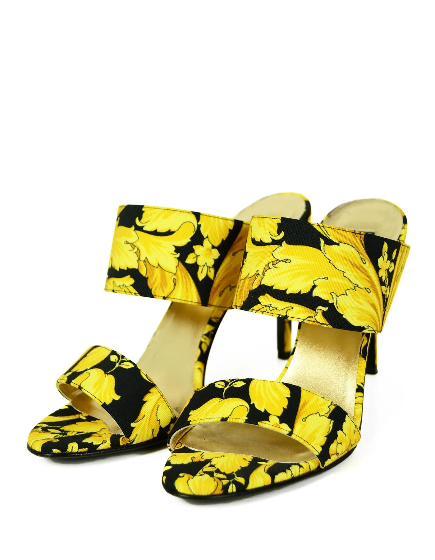 Versace Black/Gold Barocco Print Heeled Sandals sz 39.5