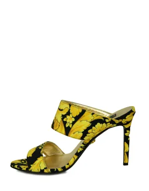Versace Black/Gold Barocco Print Heeled Sandals sz 39.5