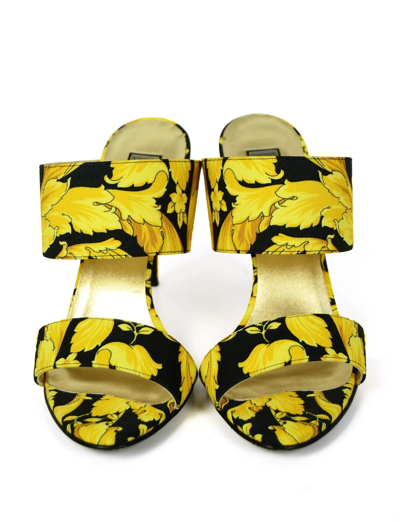 Versace Black/Gold Barocco Print Heeled Sandals sz 39.5