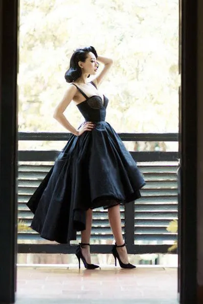 Vintage High Low Straps Sleeveless Lace Appliques Ruffles Short Satin Prom Dress OHC219