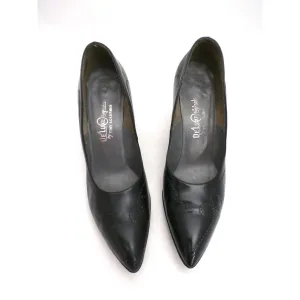 Vintage Shoes  Stiletto Heel Pump Tiny Ackerman Black Leather 1950S Womens  7.5