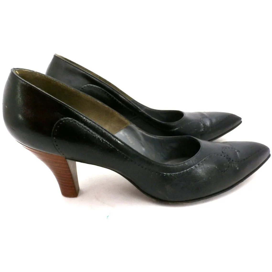 Vintage Shoes  Stiletto Heel Pump Tiny Ackerman Black Leather 1950S Womens  7.5