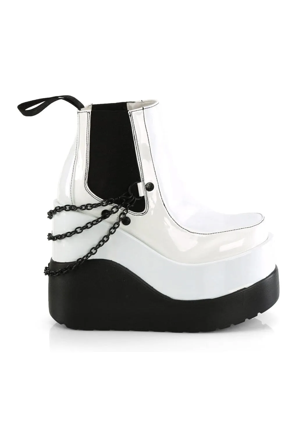 VOID-50 White Hologram Patent Ankle Boot