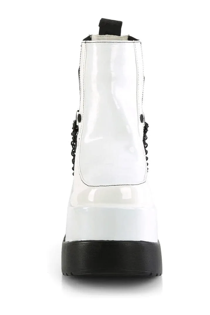 VOID-50 White Hologram Patent Ankle Boot