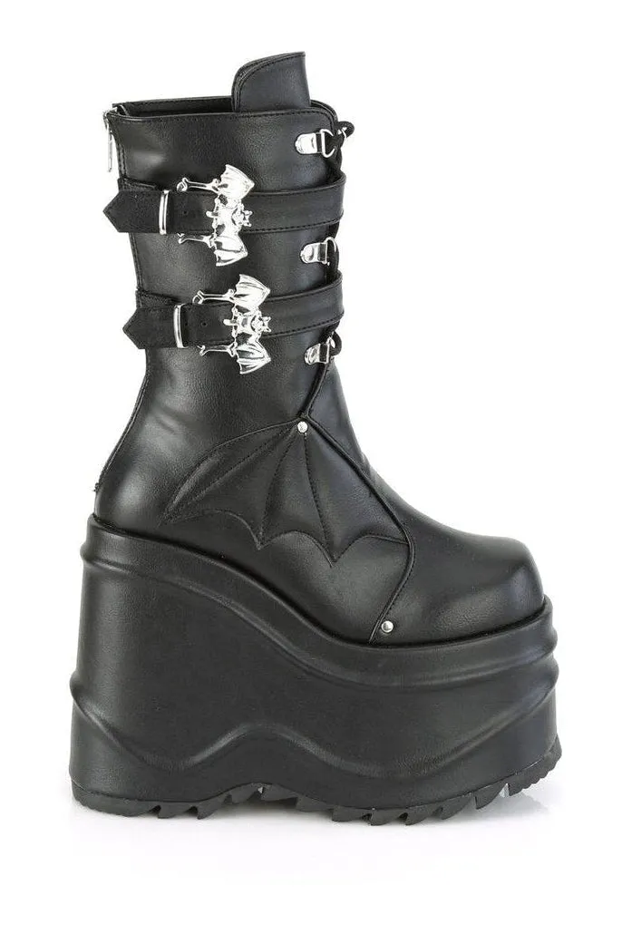 WAVE-150 Knee Boot | Black Faux Leather